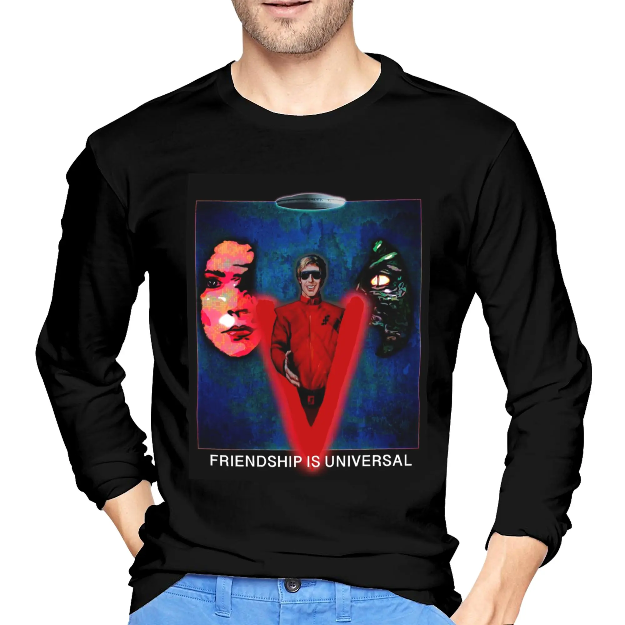 

V The Visitors Мужская футболка с длинными рукавами Модные футболки с круглым вырезом Весенние и осенние мужские топы