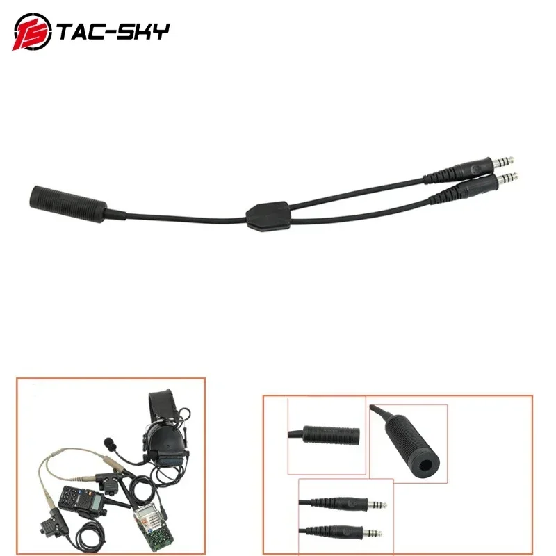 tac-sky-tactical-military-headset-adapter-single-pass-to-dual-pass-cable-for-tactical-comta-sordin-shooting-headphone