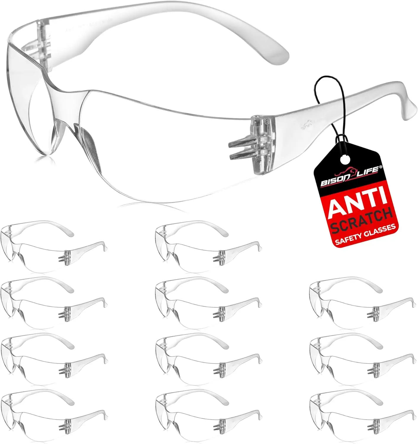 

Scratch Resistant Safety Glasses with ANSI Z87.1 Impact Lens, Wrap Around Eyewear for Protection
