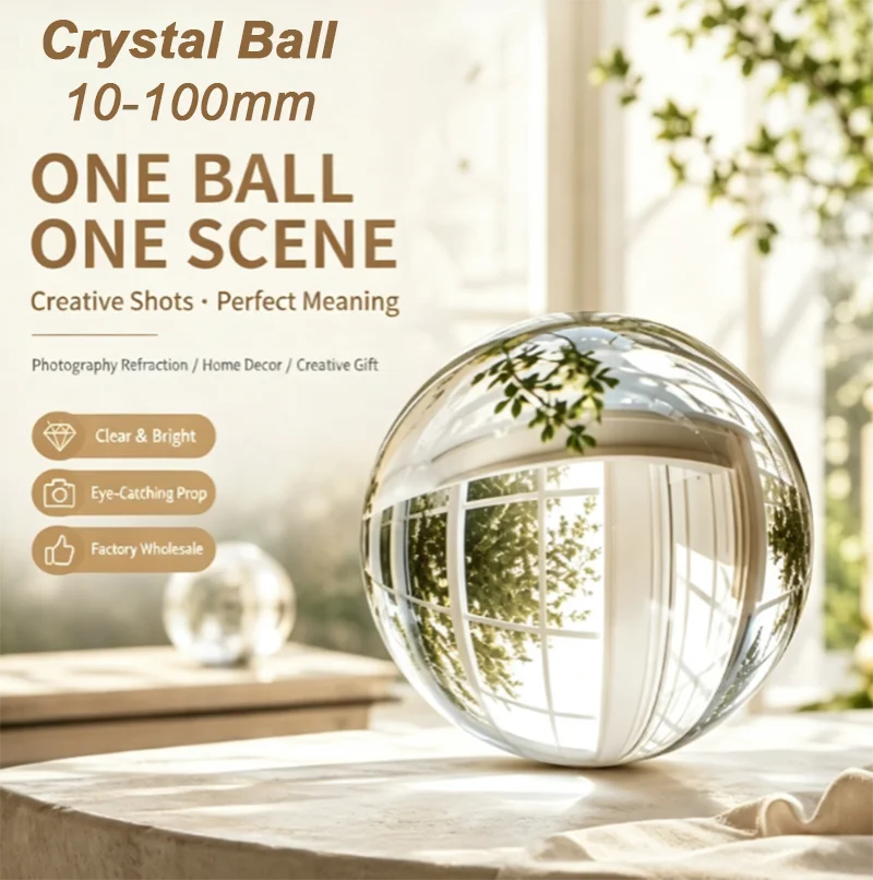 10-60/70/80/100mm Clear Solid PMMA Crystal Ball Photography Prop Transparent Lens Sphere for Photo Shooting Magic Juggling Ball