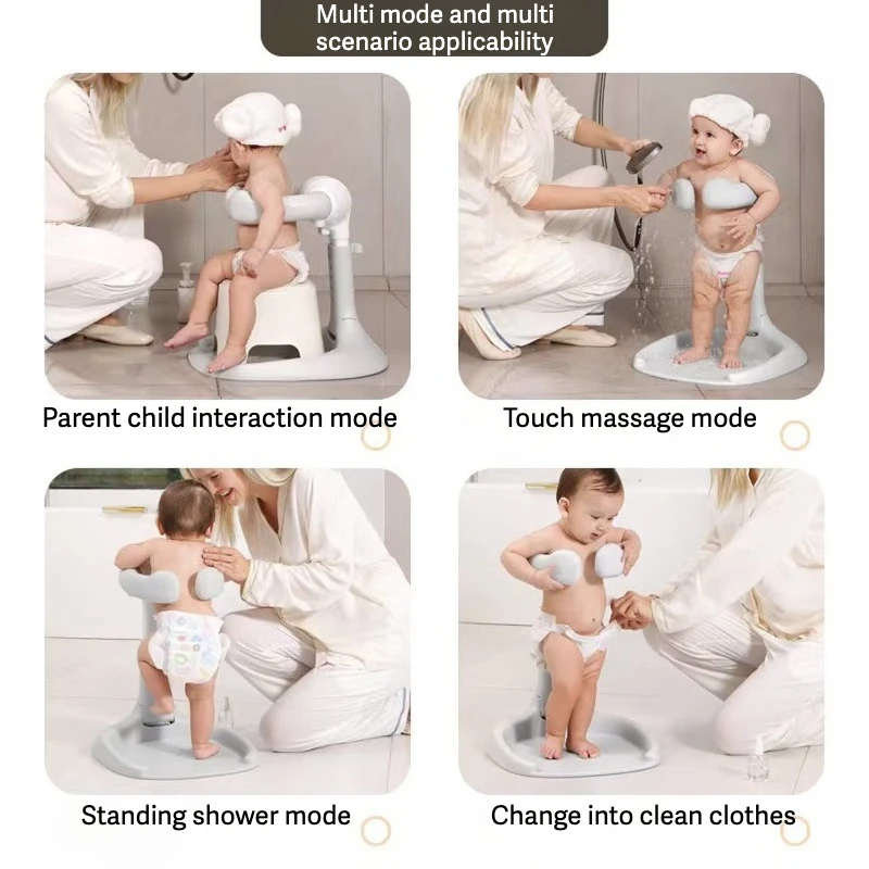 Foldable Baby Standing Shower Stand - Kids Portable Rinsing Washing Station Non-Slip Bath Seat for Infant Toddler Bathtub Safety view 5