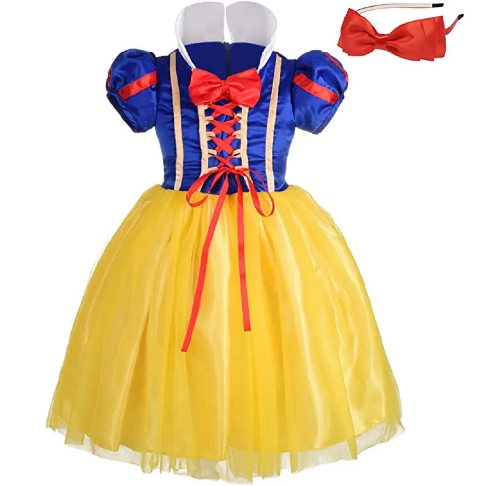 Disney Snow White Princess Dress Kids Girl Costume With Cape Headwear Halloween Carnival Birthday Party Cosplay Children Clothes