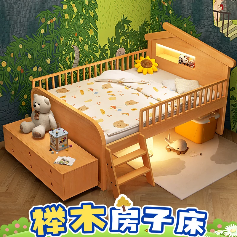 

Solid wood children's bed beech half-height bed boys 1.5 meters guardrail girls house bed multi-functional 1.2 meters small