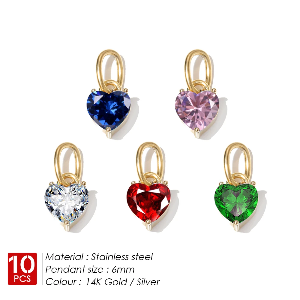 eManco 10PCS Charm Stainless Steel for Making Necklace Accessaries Bracelet for DIY Woman Jewelry  Heart-shaped Zircon Pendant