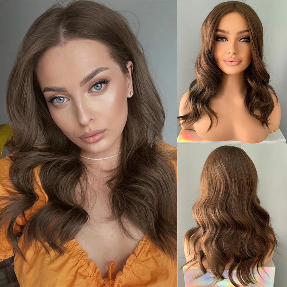 

Soft Brunette Wig Medium Chocolate Brown Natural Waves Lace Front Wig Premium Synthetic Fibre HD Lace Wig Lightweight Realistic