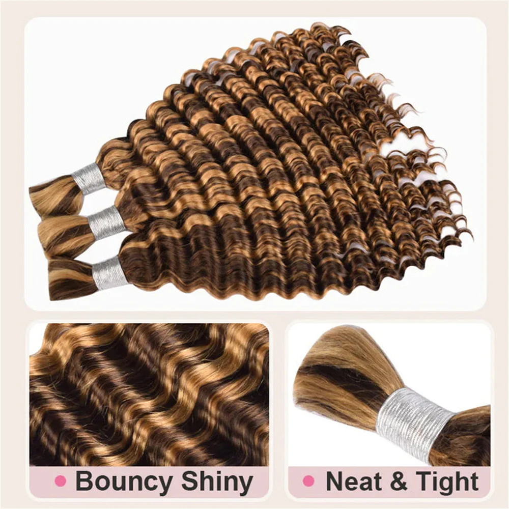 16inch 4/27 Human Braiding Hair Deep Wave Bulk Human Hair For Braiding No Weft Curly Braiding Hair Extensions for Boho Braids