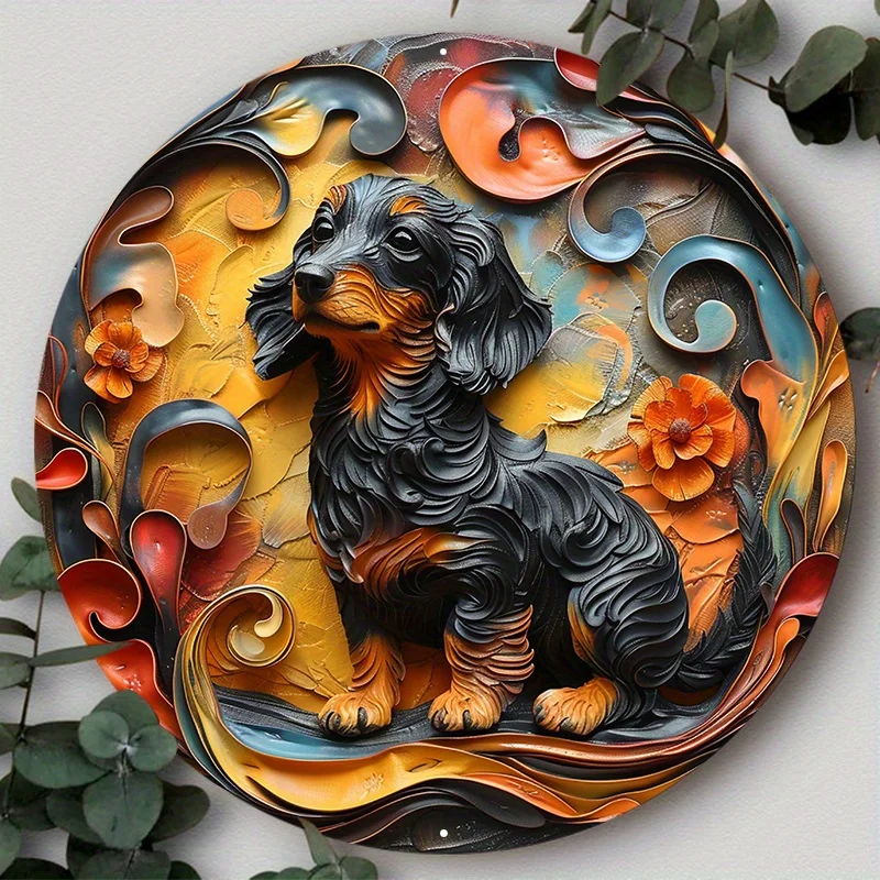 

Aluminum Metal Sign, Dog Pattern 2D Flat Circular Wreath Sign, Home Decor, Room Decor, Suitable for Various Scenarios