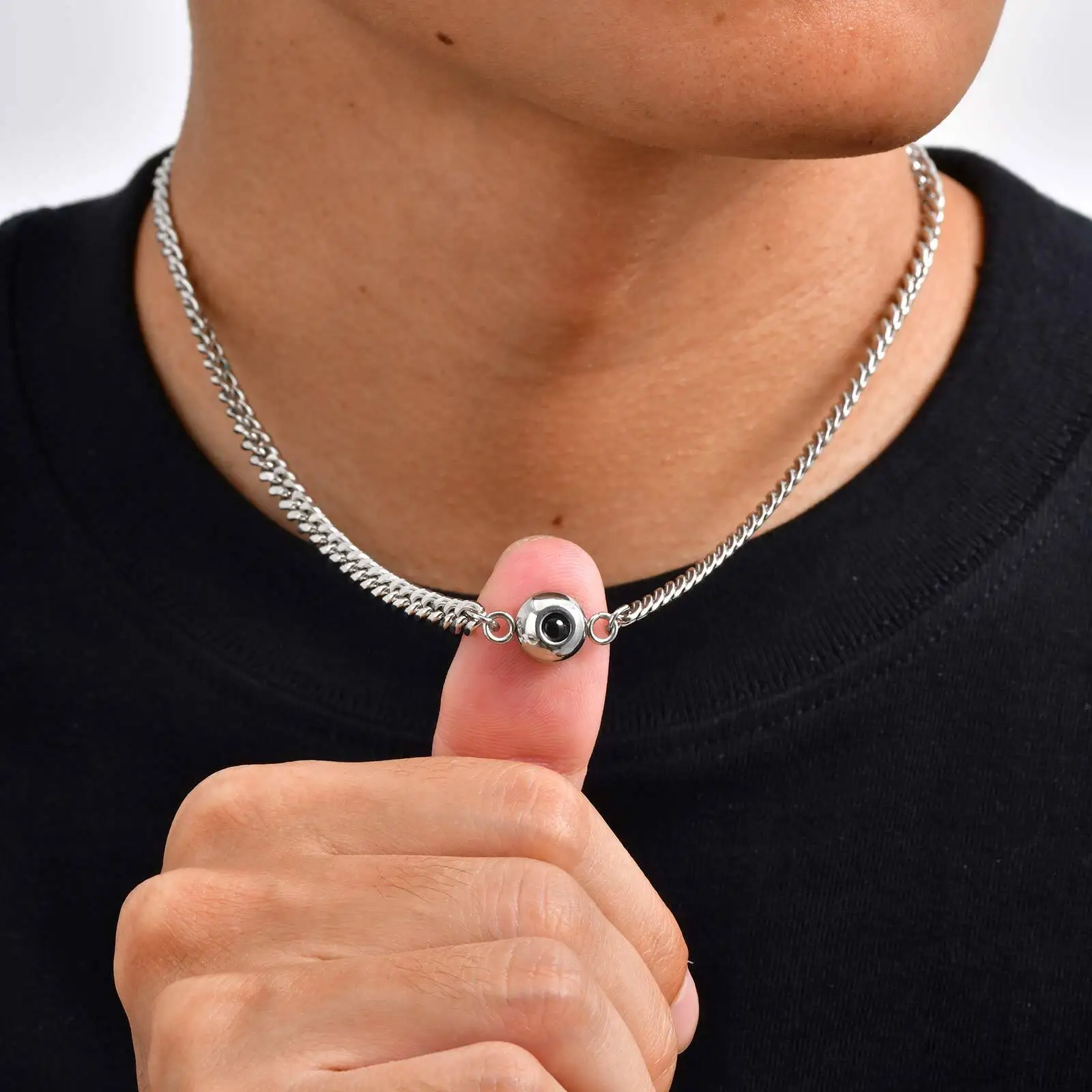 Colar de pedra de projeção personalizado para homens, colares de corrente cubana de aço inoxidável, presente de dia de aniversário