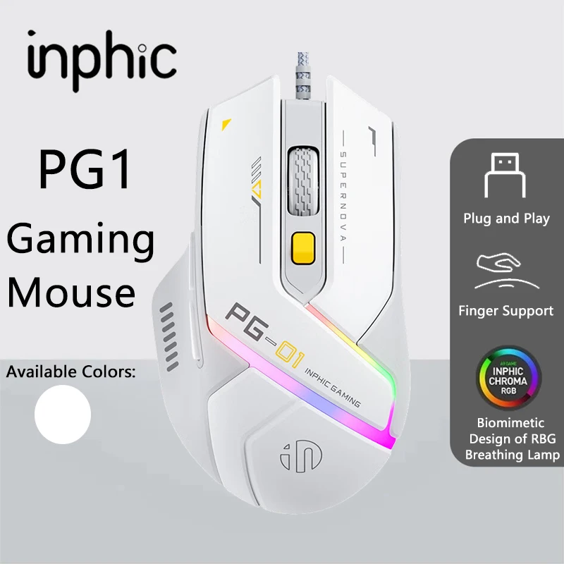 

Inphic PG1 Wired Office/Gaming Mouse With 12 RGB Lighting Effects And 12800DPI Suitable For Desktop And Laptop Computers