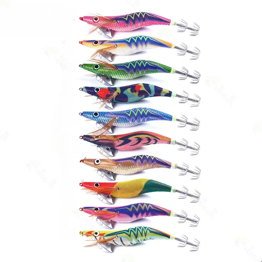 5Pcs Fishing wood shrimp squid bait 20g/14cm artificial jump rope bait Hard bait cuttlefish squid hook glow-in-the-dark fish