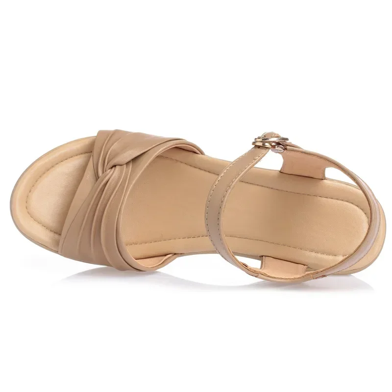 BEYARNE New Open Toe Sexy Summer Women Sandals Genuine Leather Shoes Sandals Plus Size Comfortable Flat Wedges Sandals