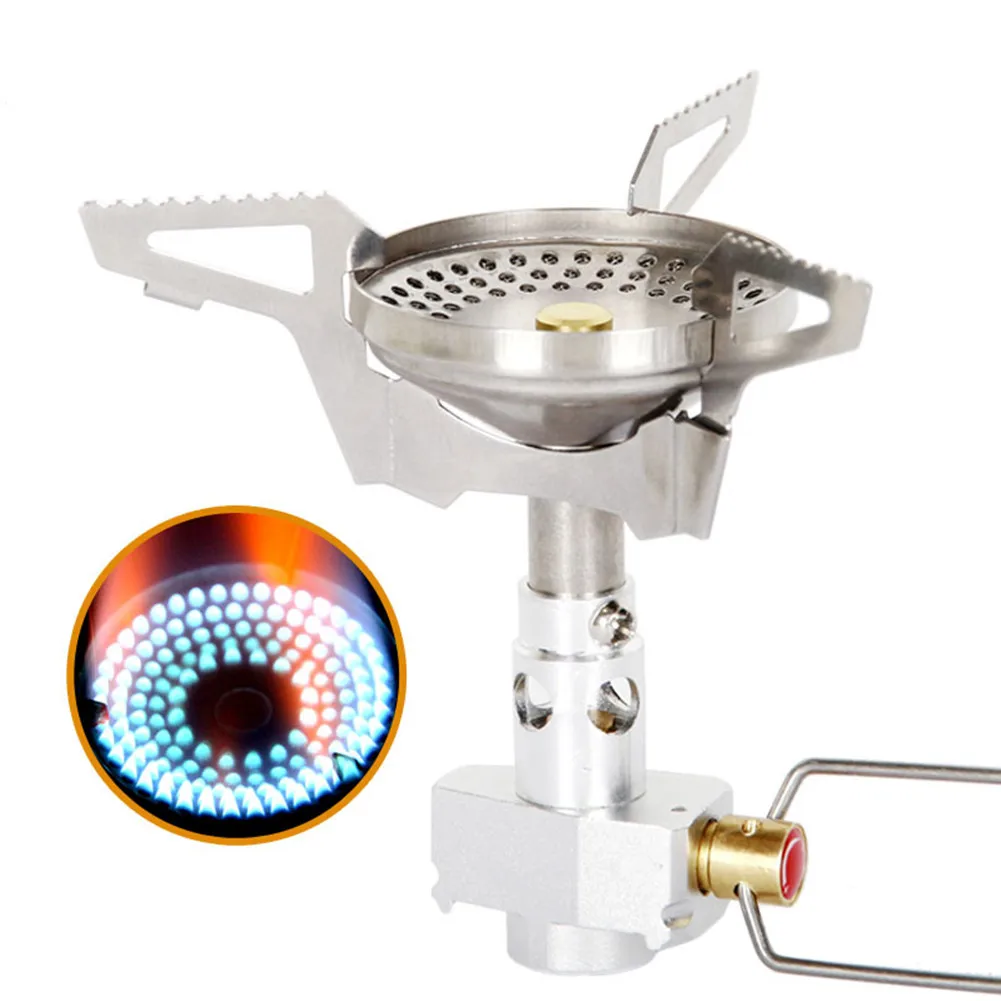 1pc destacável fogão de acampamento ao ar livre fogão leve mini queimador gás aço inoxidável portátil à prova vento fogão cozinha