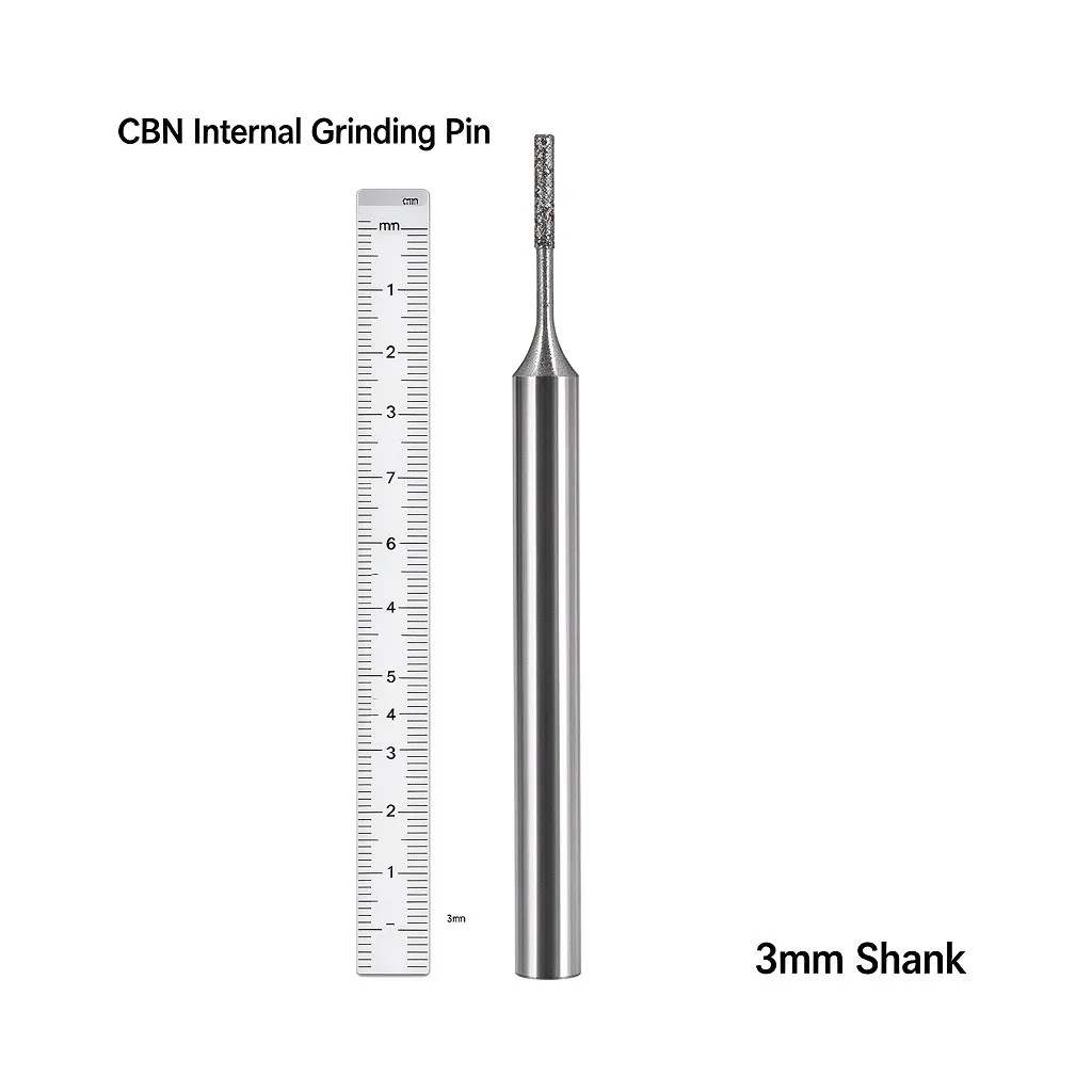 Micro CBN Grinding Pin 3mm Shank 150/200/400 Grit, 0.4-3mm Dia Internal Hole Finishing Bit for Hard Steel Mold Fine Grinding