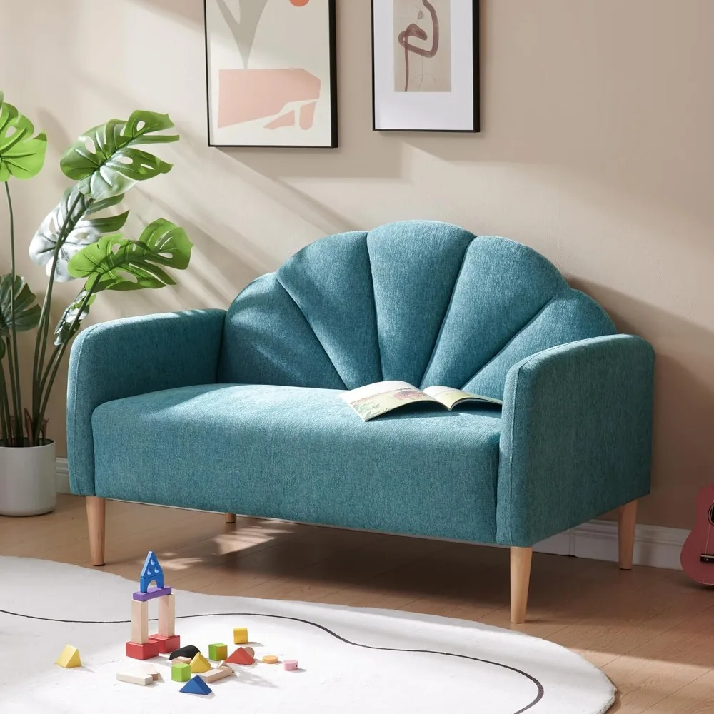 

49.61" Loveseat Sofa, Mid Century Modern 2-Seater Sofa Couch for Living Room, Cozy Linen Fabric Upholstered Furniture with Woode
