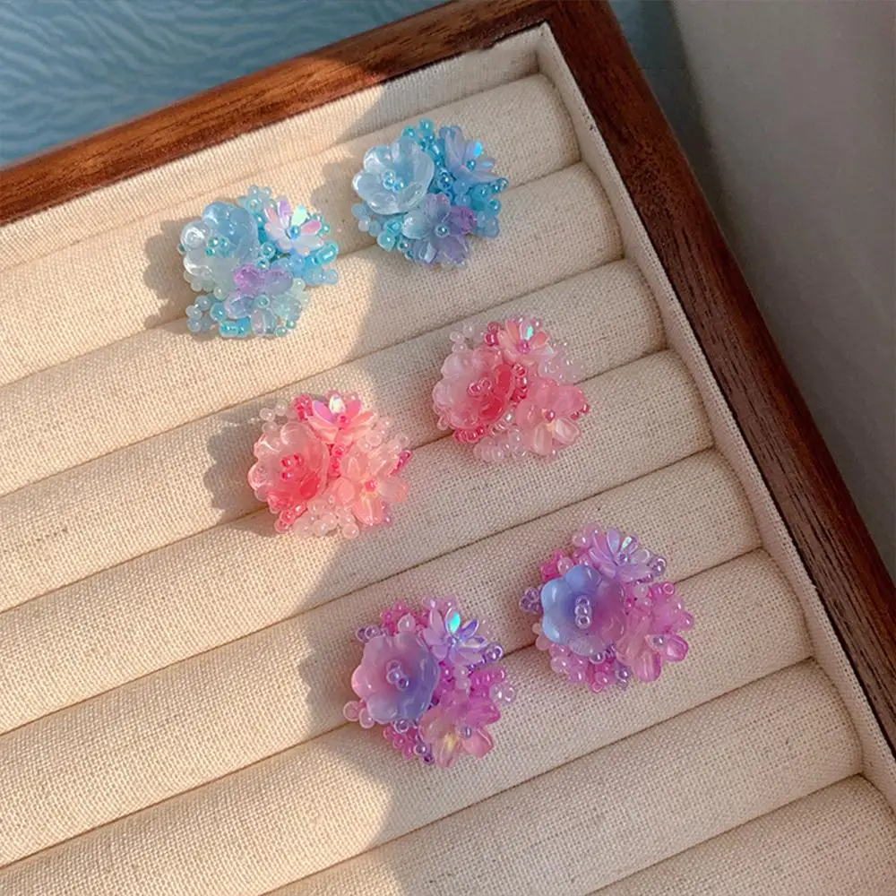 Pendientes de flores de dopamina a la moda estilo de vacaciones romántico dulce niña tachuelas florales accesorios de joyería de oreja de resina para mujer