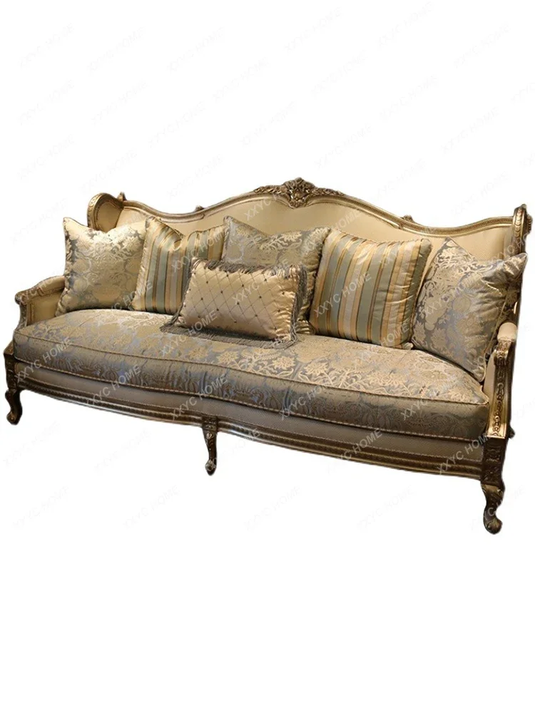 Hand Carved Sofa Light Luxury Court European High-End Solid Wood Carved Sofa Single Double Three-Seat