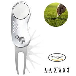 KOFULL-Dobrável Golf Divot Repair Tool, Pop Up Button, Marcador de bola magnética, aço inoxidável, Switchblade Golf Supplies