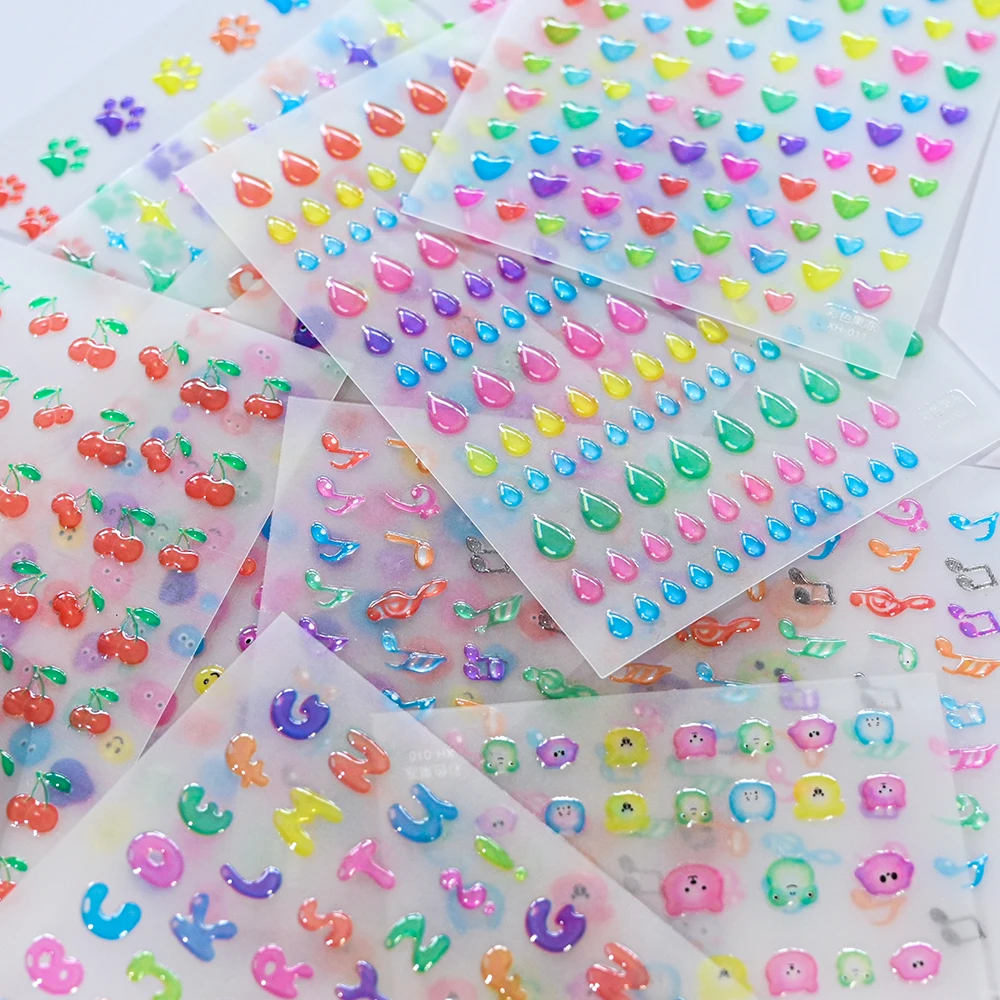 5D Jelly Star Flower Nail Sticker Kawaii Cartoon Smiling/cherry/drops Adhesive Sticker Manicure Decals for Nail Art Decorat 1pcs