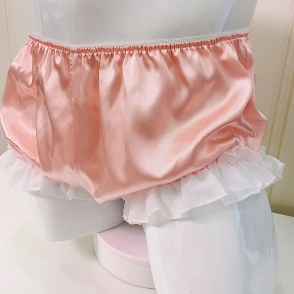 Men Shiny Satin Boxer Briefs Ruffled Bloomer Tiered Skirted Panties Underwear Sissy Lingerie Cute Crossdressing For Gay