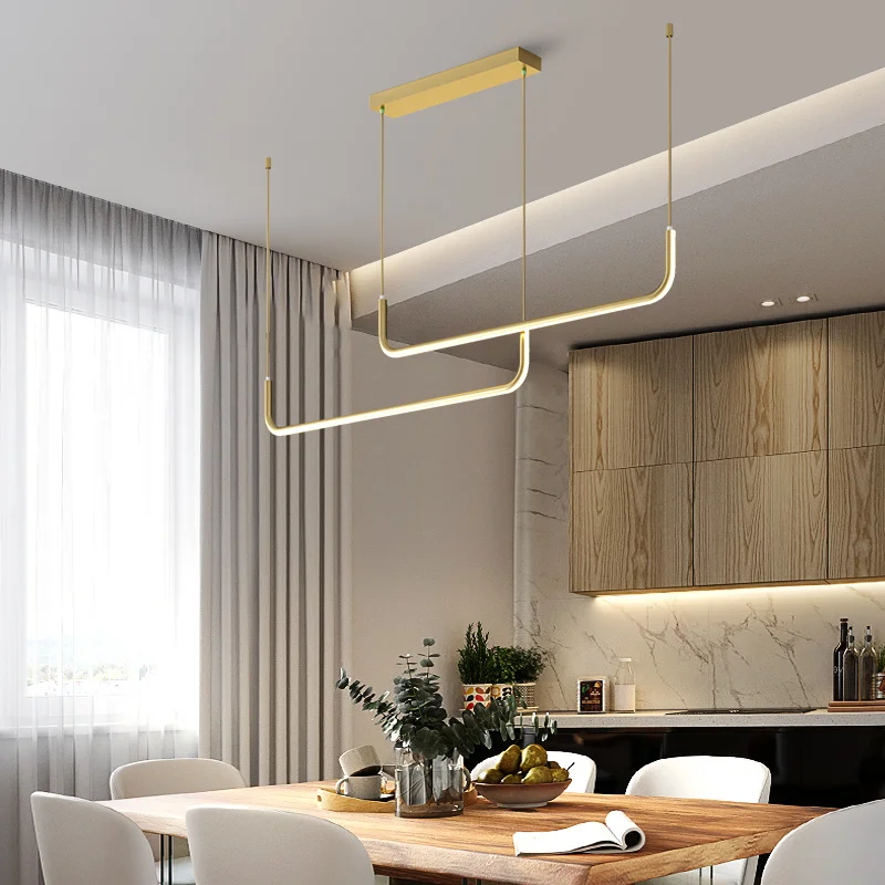 Modern Led Pendant Light For Restaurant Kitchen Island Minimalist Design Indoor Lighting Decorate Black Line Hanging Chandelier