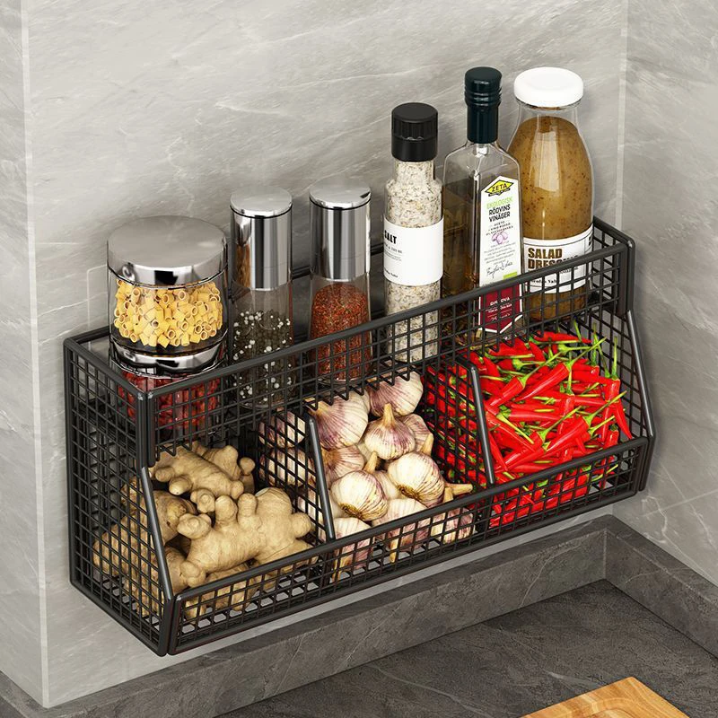 1pc fixado na parede cesta de armazenamento de cozinha durável rack de armazenamento de fio para legumes e frutas adequado para organização doméstica