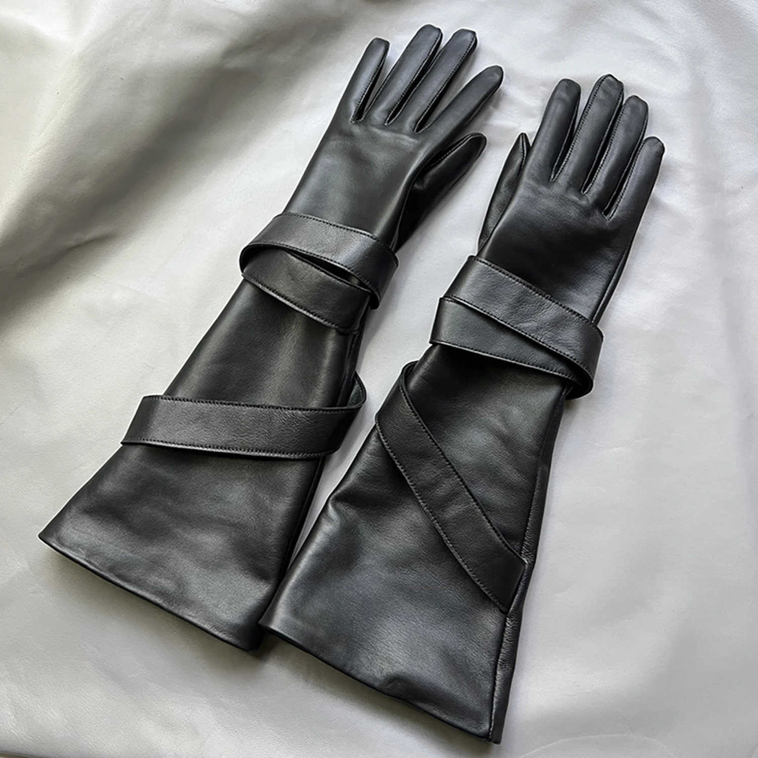 Fashion Genuine Leather Gloves 40cm Women's Pure Sheepskin Long Gloves Pilot Gloves Workwear Style Catwalk Show Customsize