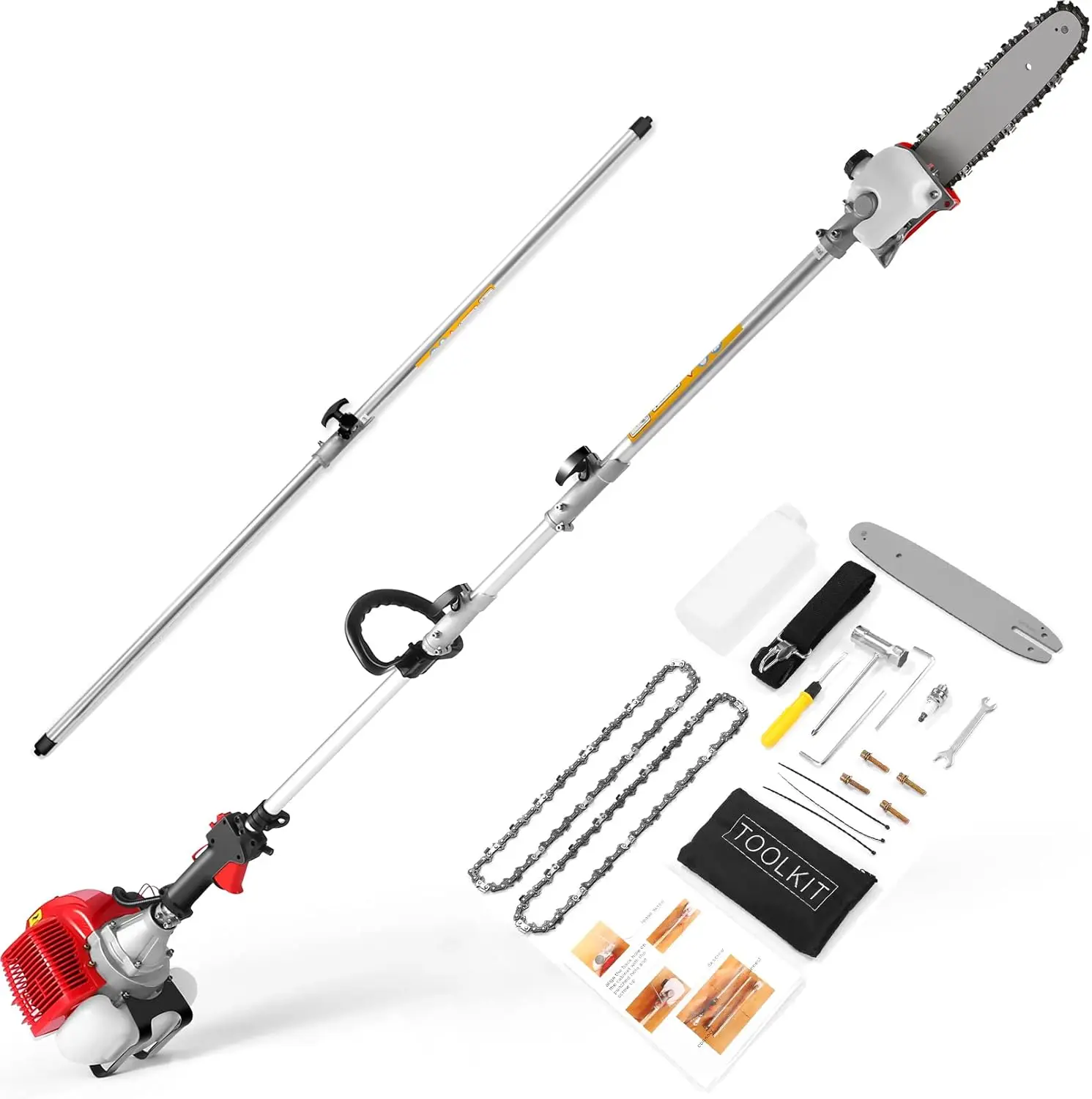 58Cc Pole Saw Gas Powered, 2 Cycle Pole Chainsaw Tree Trimmer, 16 Ft Extendable Gas Pole Saws For Tree Trimming With 11.5 Inch