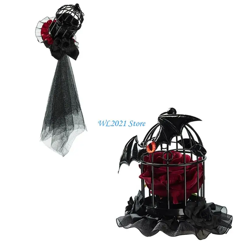 

G5GC Elegant Gothic Rose Embellished Veil Top Hat For Women's Costume Parties And Weddings