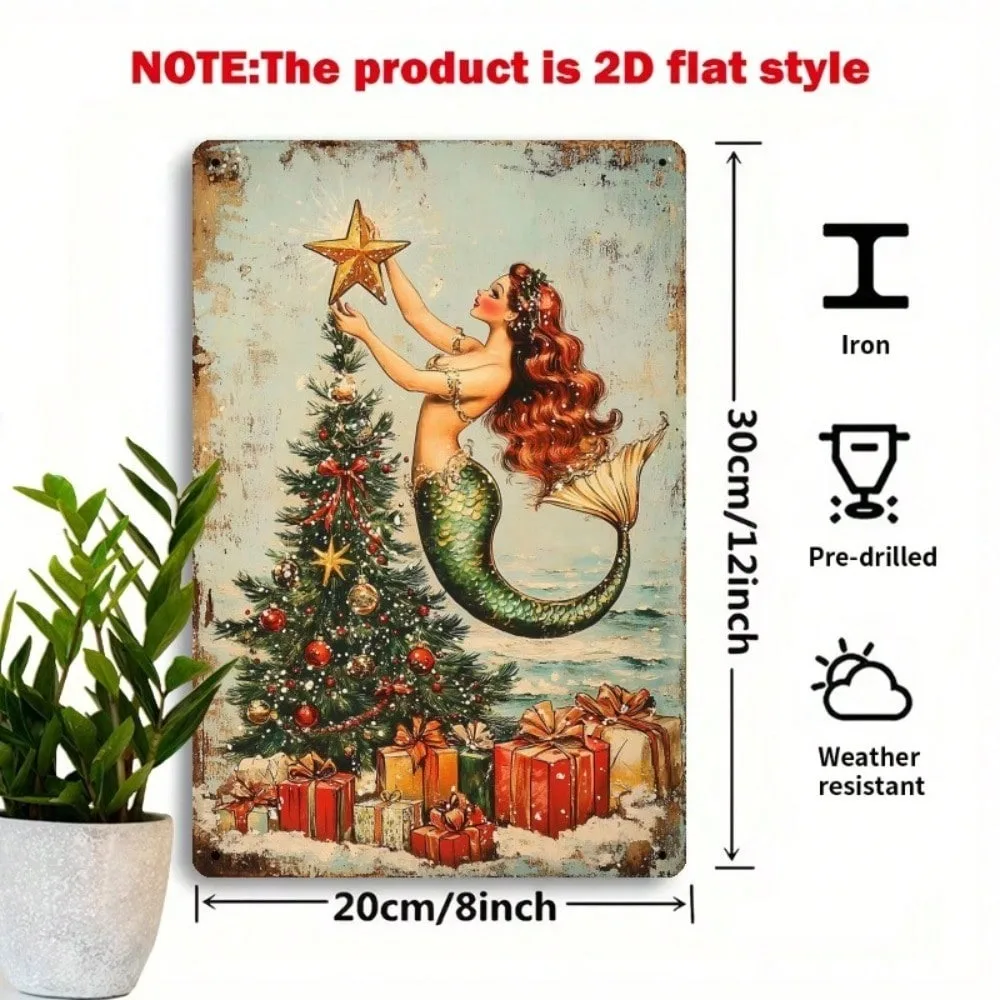 

Vintage Metal Tin Sign Set - Ramadan 2026 & Valentines Wall Art, Art Deco Mermaid Holiday Decor for Home Kitchen Bar Cafe