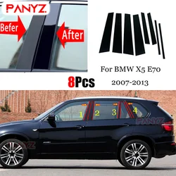 8PCS Polished Pillar Posts Fit For BMW X5 E70 2007 2008 2009 2010 2011 2012 2013 Window Trim Cover BC Column Sticker