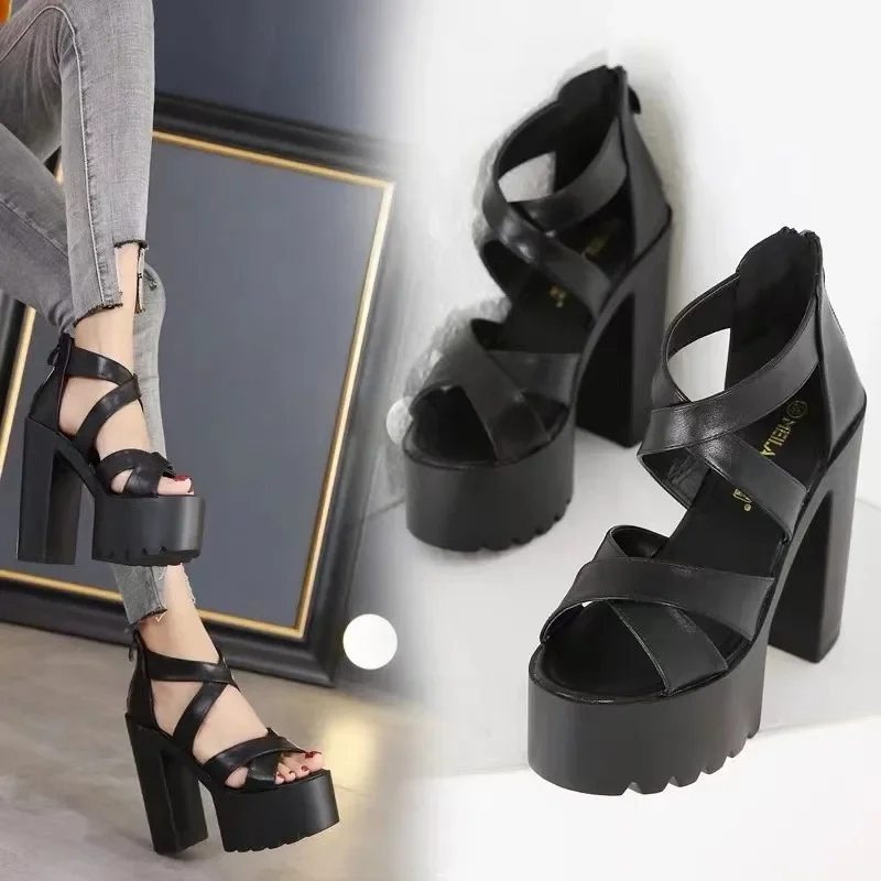 2024 Summer Genuine Women Platform Sandals Wedges High heel 14cm Peep Toe Mixed Colors Sweet Woman Shoes Sexy Ladies Shoes