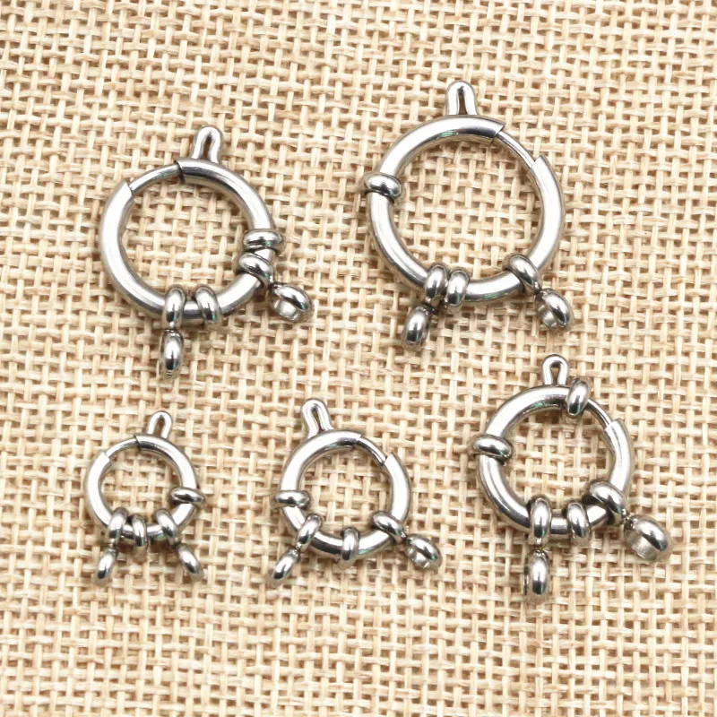 4pcs Stainless Steel Round Spring Clasps Hooks for Bracelet Clavicle Necklace Clasp Connectors DIY Jewelry Making Supplies