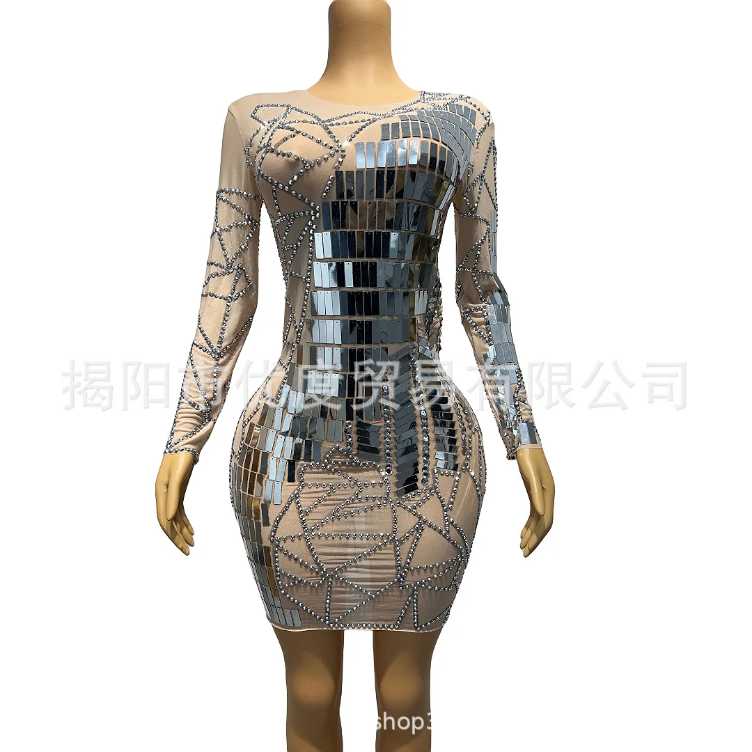 

Высококачественные темпераментные блестящие линзы, индивидуальный дизайн, короткие юбки, коктейльные вечеринки, ночные выступления, серебряные воспоминания, Vestito