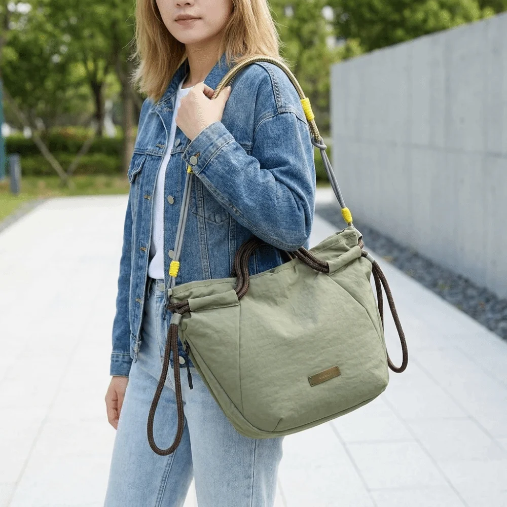 

Retro Contrast Color Drawstring Shoulder Bag Multi-pocket Webbing Nylon Crossbody Bag Large Capacity Korean Style Handbag Party