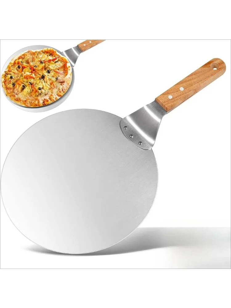 Peau à Pizza de 10/12 pouces avec manche en bois, lève-Pizza et spatule en acier inoxydable pour la cuisson, plateau de serveur de Pizza antidérapant
