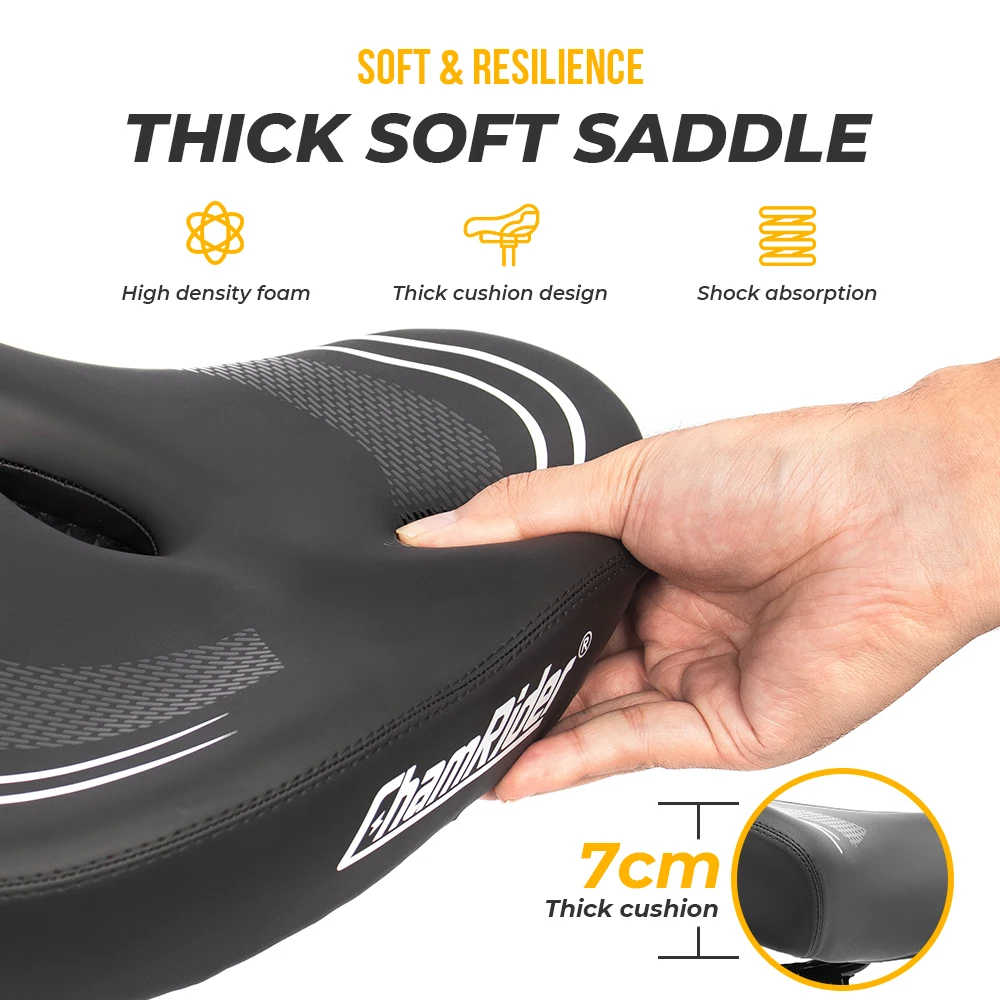 Oversized Wide Comfort Bike Seat Thick Soft Bicycle Saddle Breathable Hollow Shock Absorbing with Seat Adapter Clamp for Bike