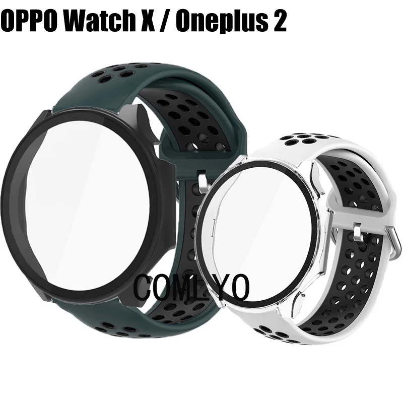 

2 в 1, ремешок для часов Oneplus watch 2 / OPPO Watch X + искусственное закаленное стекло, защита экрана, полное покрытие, защитный бампер для умных часов