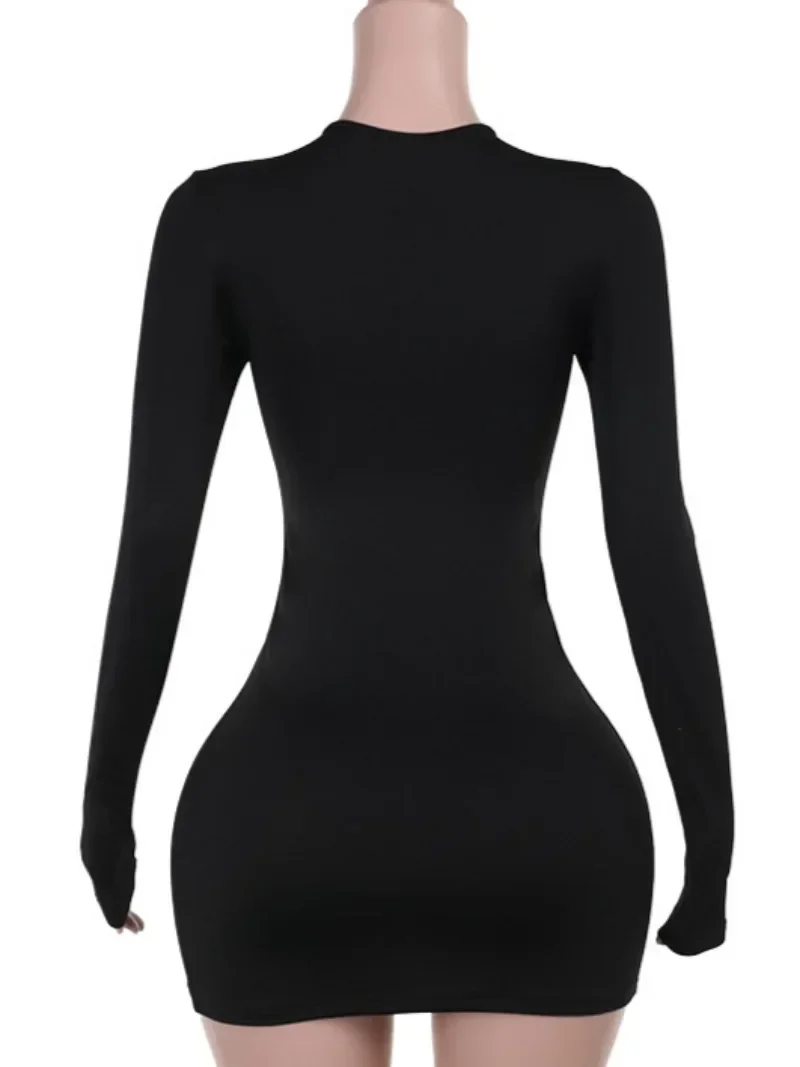 Sexy Hollow Out Bandage Mini Dress Women Fashion Long Sleeve Lace-up Bodycon Package Hip Skinny Party Dresses Night Club Outfit