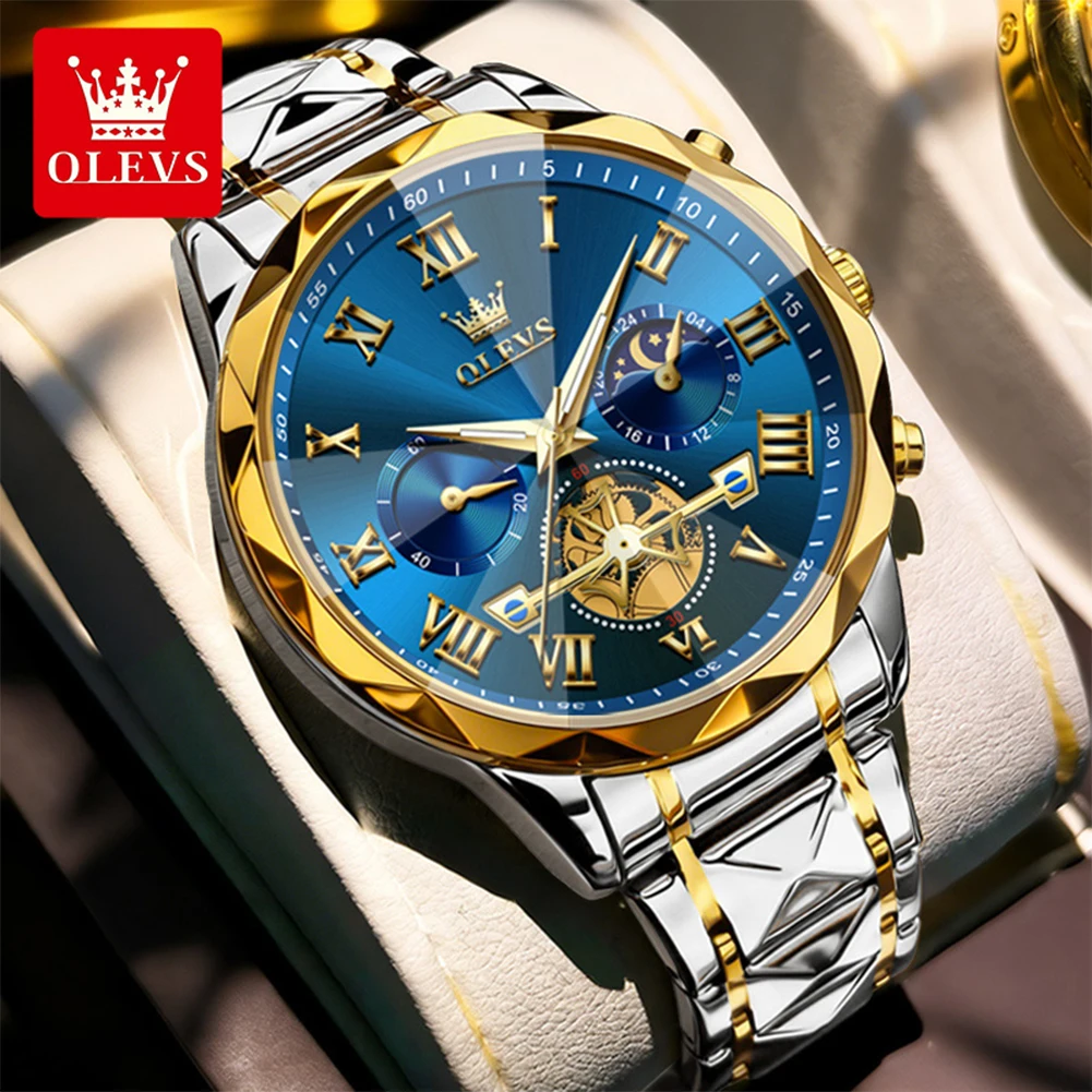 

OLEVS Men Watches Quartz Watch Chronograph Moon Phase Waterproof Super Luminous Stainless Steel Diving Wristwatch Clock 2709