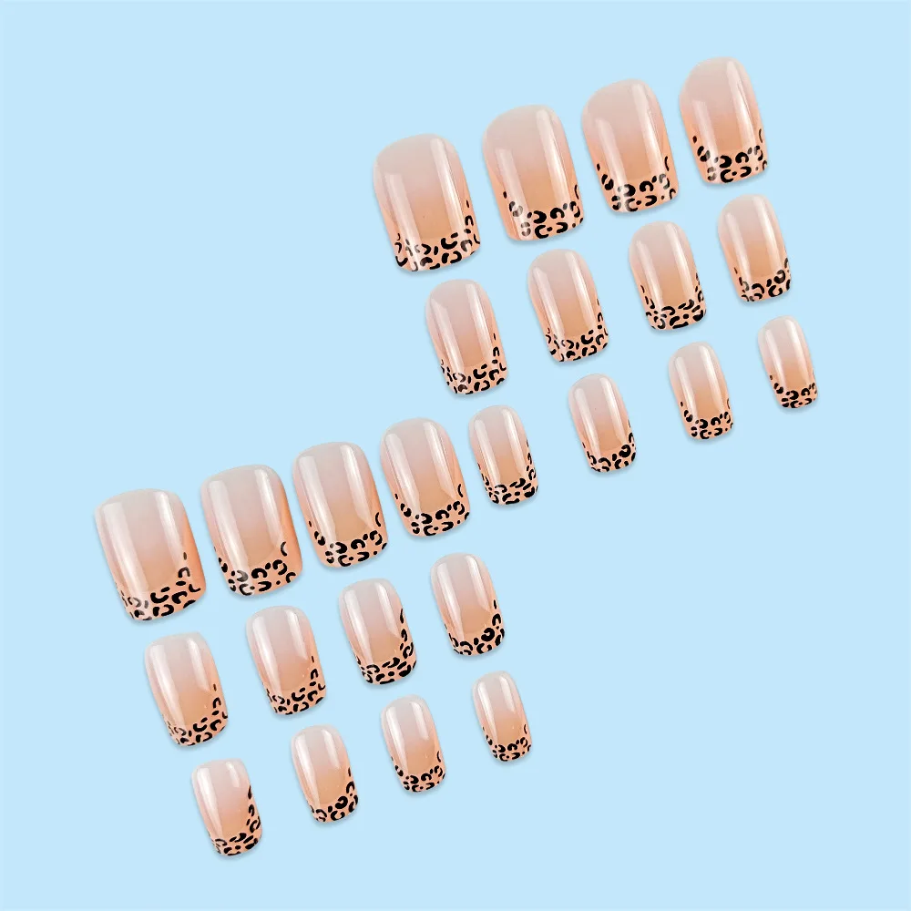 24 Stück einfache Press-Ons-Nägel, französischer Leopardenmuster, selbstklebende Nagelspitzen, mittelgroß, günstige künstliche Nägel mit Werkzeugen, geklebte Nägel 2025