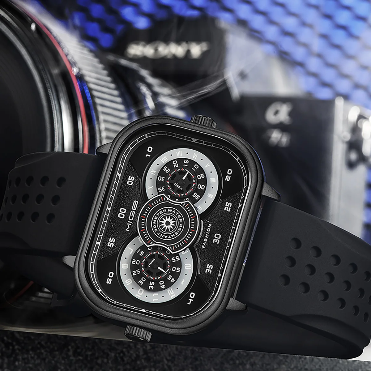 MIGE original Miyota double movement fashion quartz watch for man luminous Stainless Steel Waterproof diver men‘s’ wristwatch