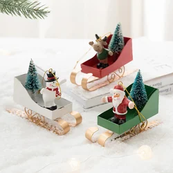 Christmas Metal Sled Santa Claus Elk Doll Hanging Pendant Figurines Xmas Tree Ornament Toys Holiday Party Decoration New Gifts