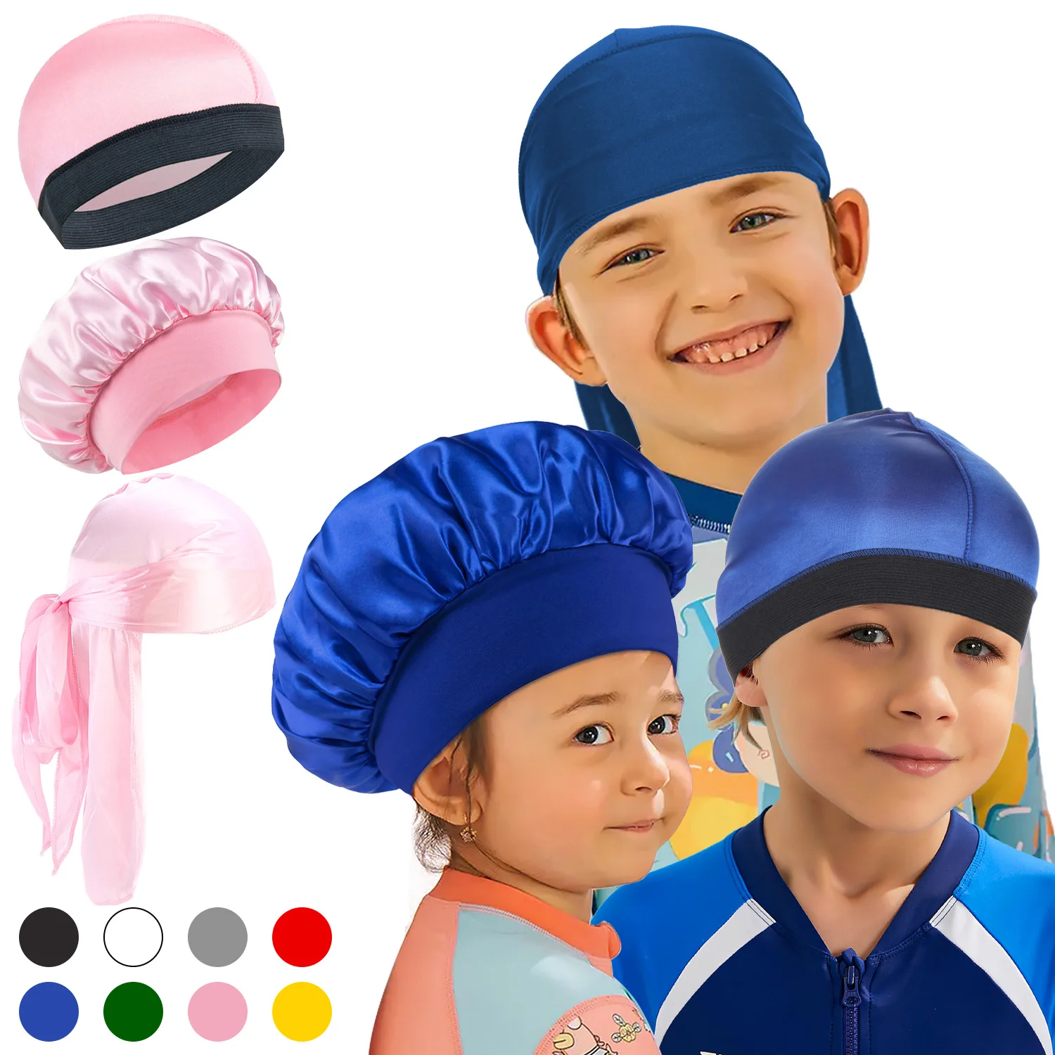 3 szt. Nowe dzieci dziewczyny chłopcy satynowa nocna czapka do spania dziecięca czapka z falami nakrycia głowy akcesoria do włosów Turban nakrycia głowy Bonnet hurtownia