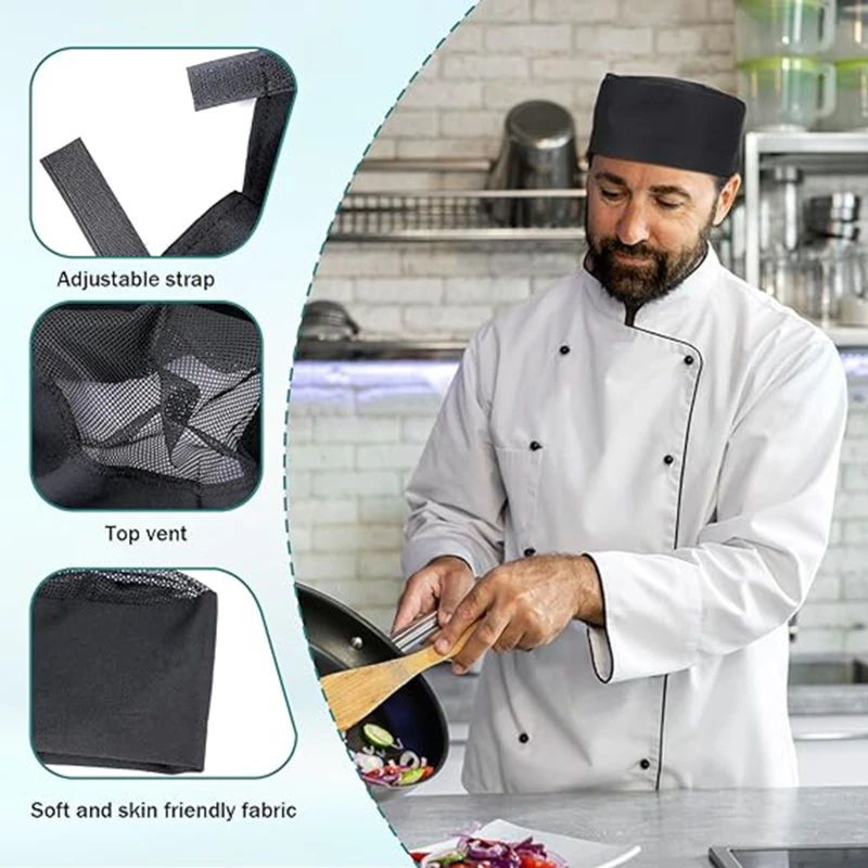 Men And Women Kitchen Restaurant Store Waiter Chef Hat Breathable Mesh Double Layer  Flat Top Work Hats