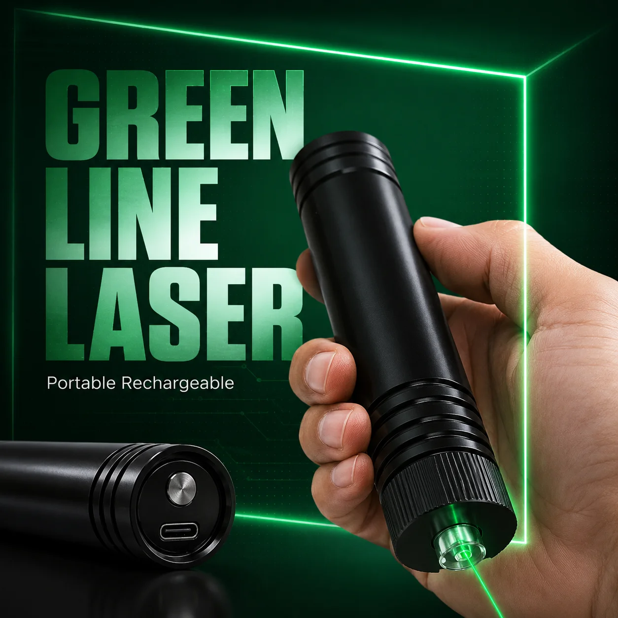 ZhonNa 360 Degree Green Line Laser Level 30mW USB-C Rechargeable 3.7V Alignment Positioning Measuring Tool 26x119mm for Workshop