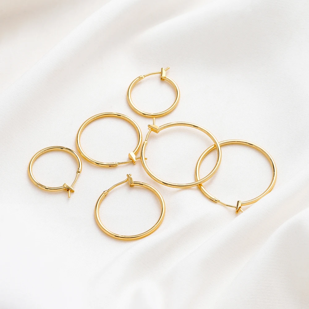 2/4/6pcs 20 25 30mm 18K Gold Plated Round Hoop Earrings Brass Metal Circle Earring Findings For DIY Jewelry Making Craft