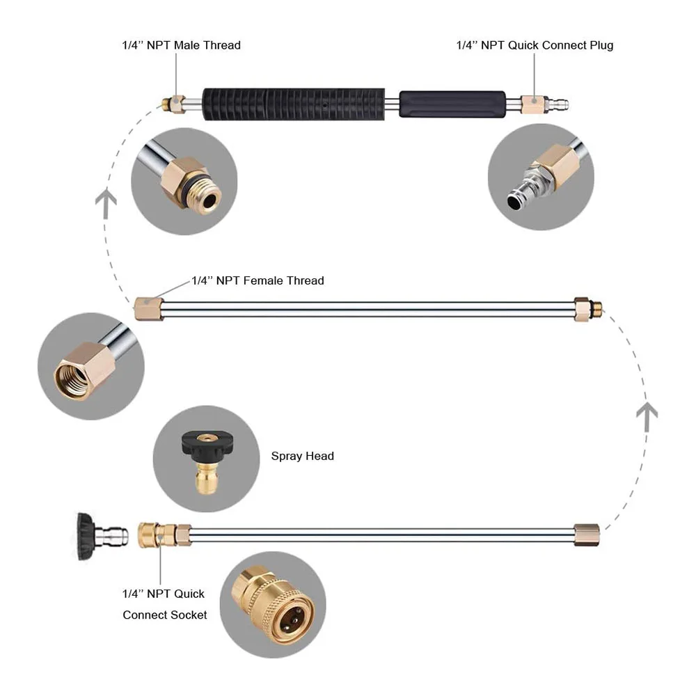 120 In Pressure Washer Extension Wand Lance Spray Nozzle Tips for Karcher M22-14 Sun Joe Anlu Car Cleaner 1/4’’ Quick Connector