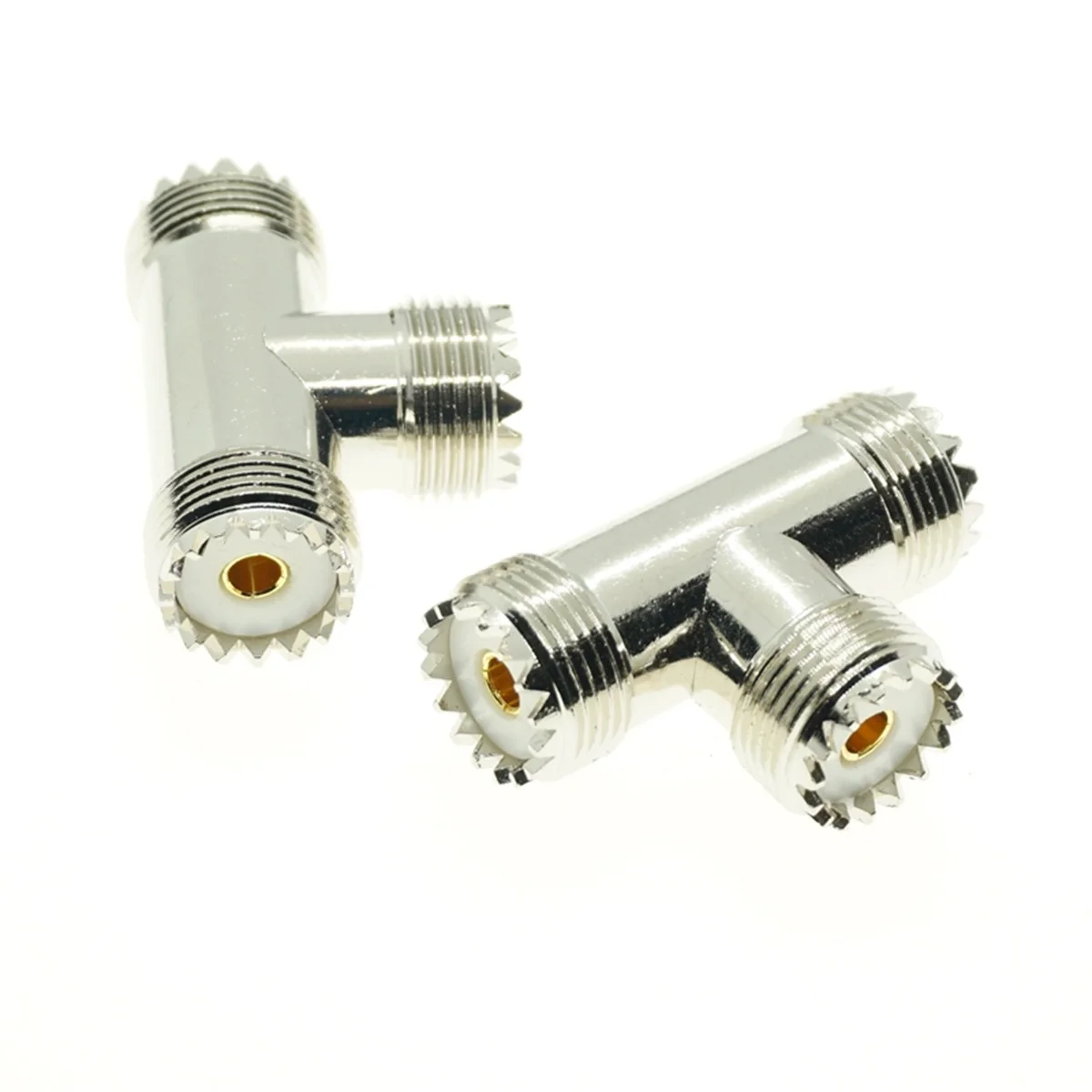 

UHF Triple Tee Connector UHF Female to Dual UHF Female 3 Way Splitter Coax Adapter PL259 SO239 T Shape Adapter for Radio Antenna