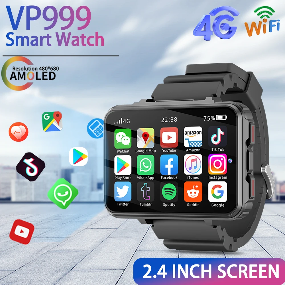 SERVO VP999 Ultra Large Screen Watch 4G Dual Camera 64GB Face Recognition Unlock 1400mAh Maps 2.4 inch Touch Screen Smartwatch