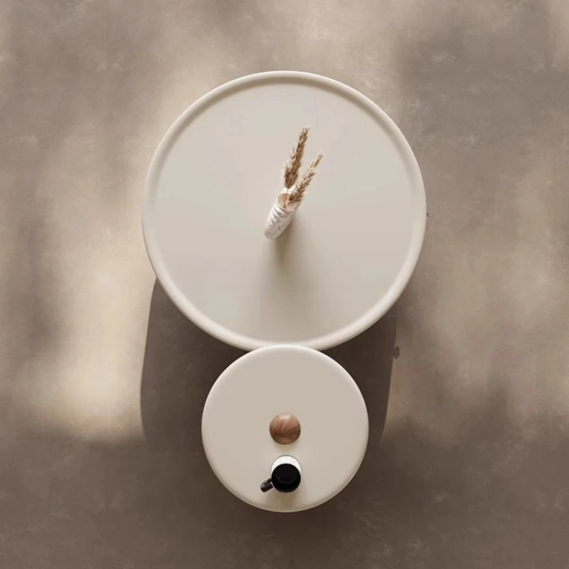 HJ Cream Wind Round Coffee Table Combination Living Room Household Light Luxury Modern Simple Coffee Table